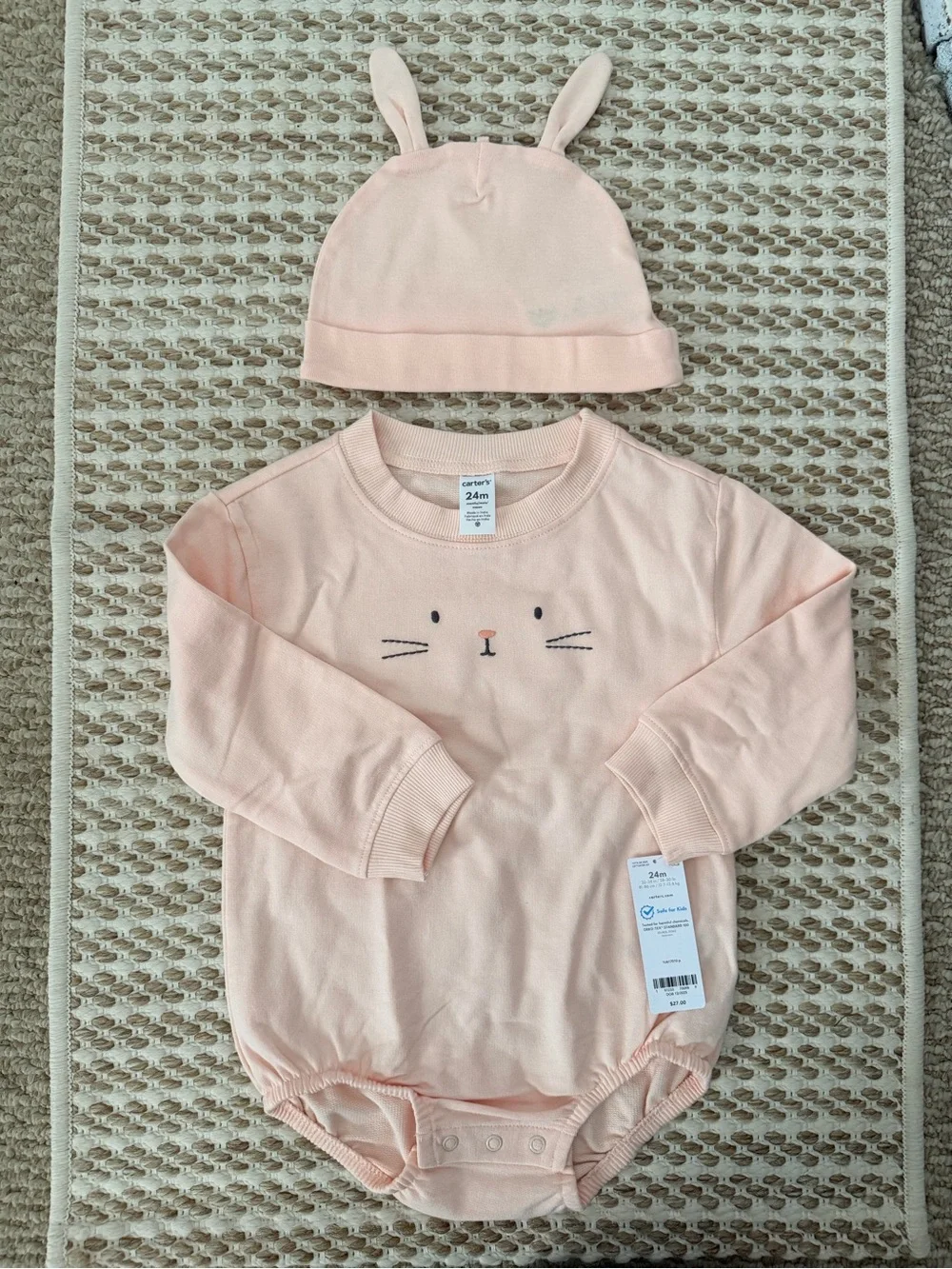 Carter's Pale Pink Bunny Face Bodysuit with Ear Hat